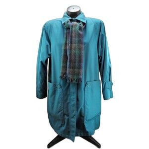 London Fog Teal Car Coat/Plaid Scarf - Plush Lining - Women's Field Coat Size 8